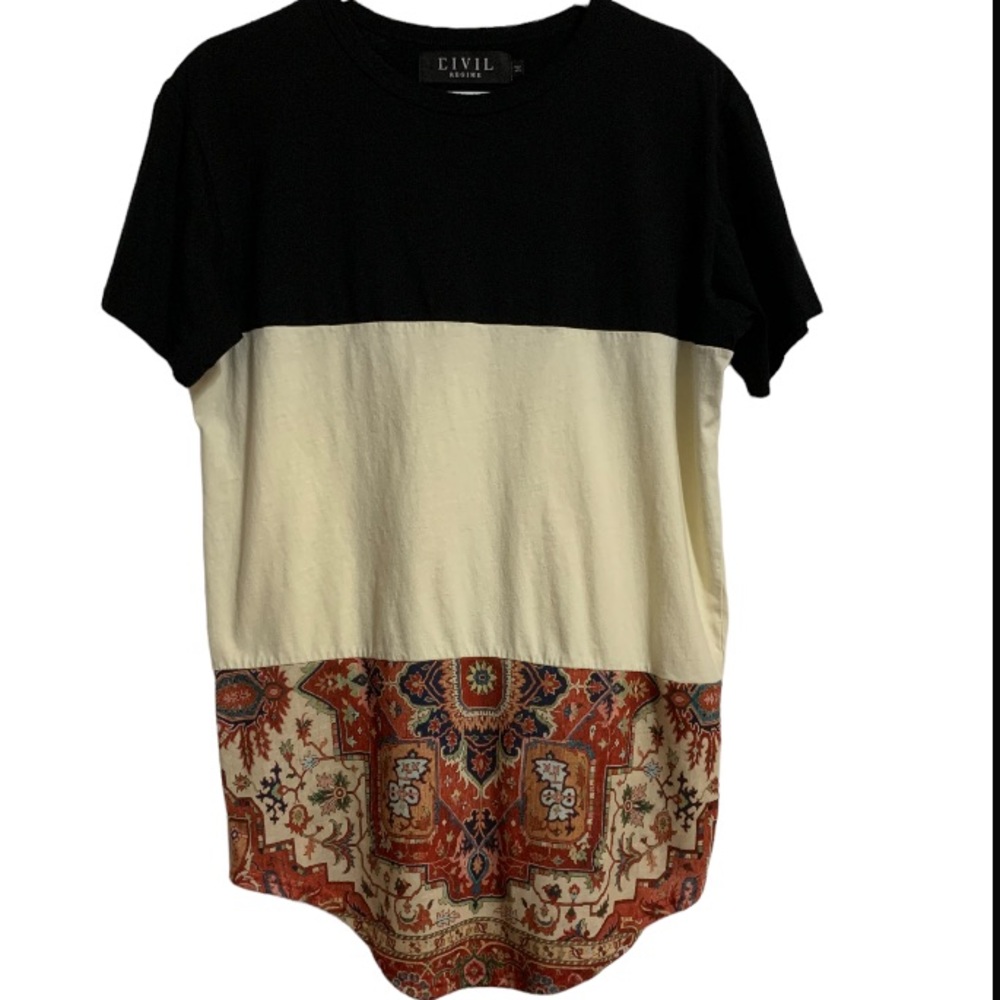 CIVIL -The Bradley Kesh Drop Scallop Paneled Tee in Combo For Men Sz M